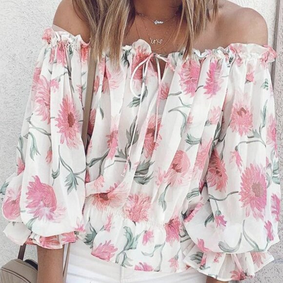 Blue or Pink Floral Blouse - Picture 4 of 5